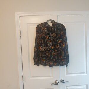Primark Black Blouse – Colorful Print, Size 12, Gently Worn